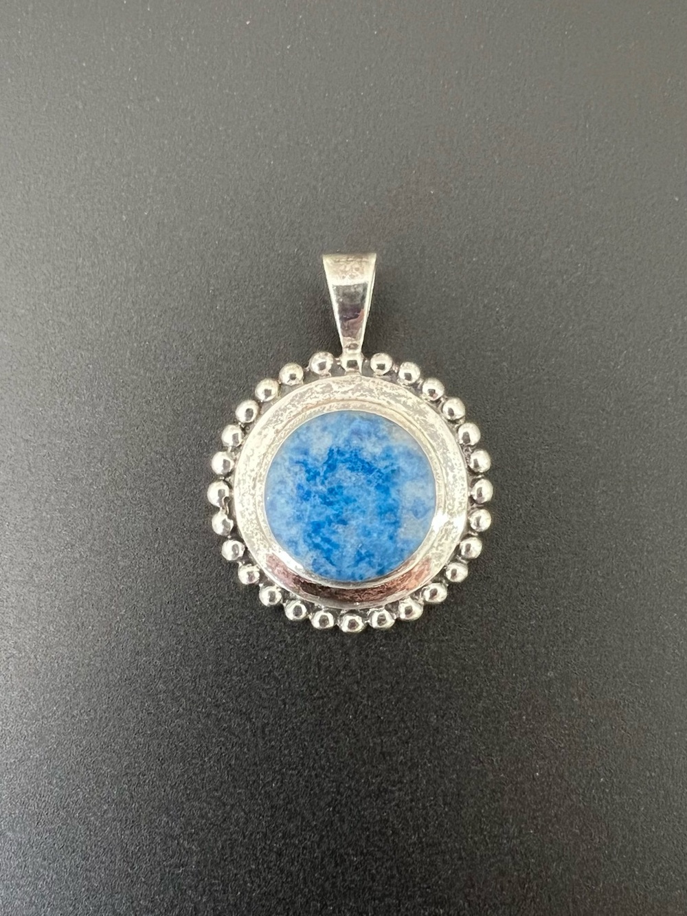 Paul Brackna PB 925 Sterling Silver Blue Stone Pendant w/ Beaded Border Vintage
